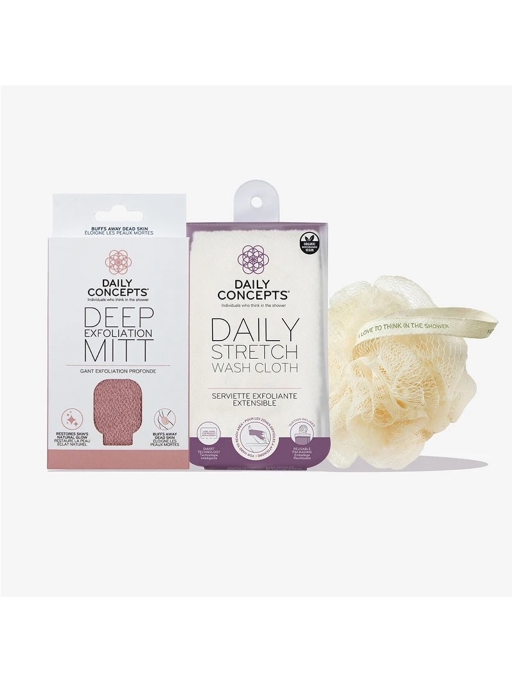 Daily Concepts 3pc Bundle Sponge Cloth Exfoliating Mitt